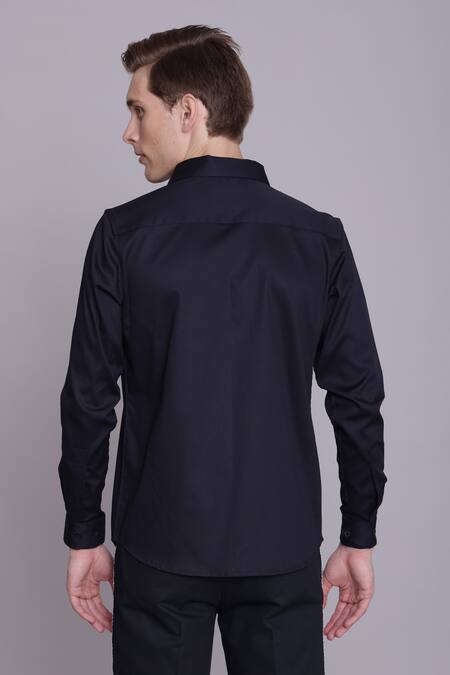 Shop_Lacquer Embassy_Navy Cotton Contrast Placket Zipper Detail Shirt _at_Aza_Fashions