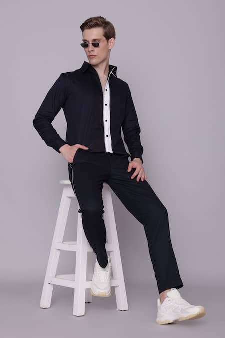 Buy_Lacquer Embassy_Navy Cotton Contrast Placket Zipper Detail Shirt _Online_at_Aza_Fashions