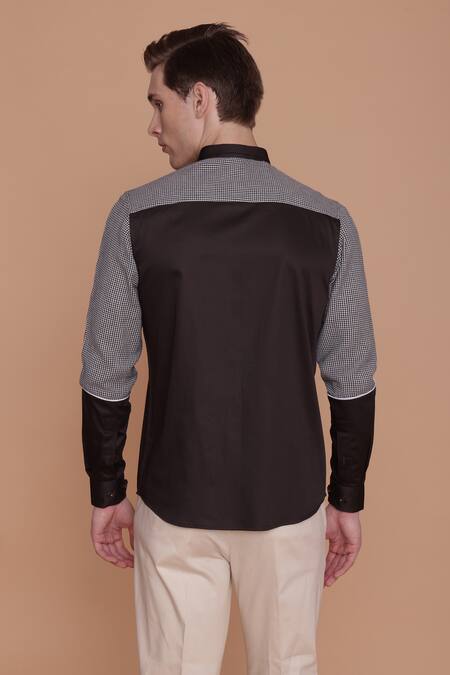 Shop_Lacquer Embassy_Brown Cotton Patchwork Utah Shirt _at_Aza_Fashions