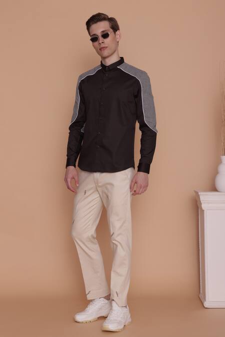 Lacquer Embassy_Brown Cotton Patchwork Utah Shirt _Online_at_Aza_Fashions