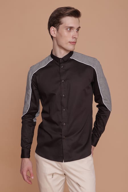Buy_Lacquer Embassy_Brown Cotton Patchwork Utah Shirt _Online_at_Aza_Fashions
