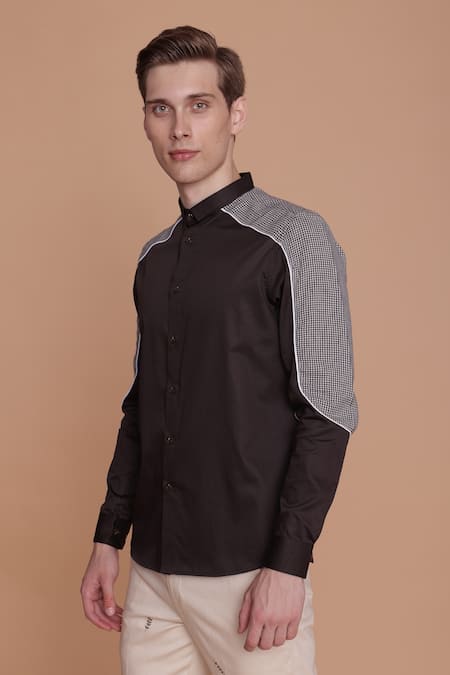 Shop_Lacquer Embassy_Brown Cotton Patchwork Utah Shirt _Online_at_Aza_Fashions