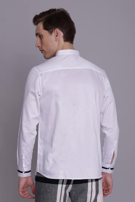 Shop_Lacquer Embassy_White Cotton Satin Placement Print Wave Shirt _at_Aza_Fashions