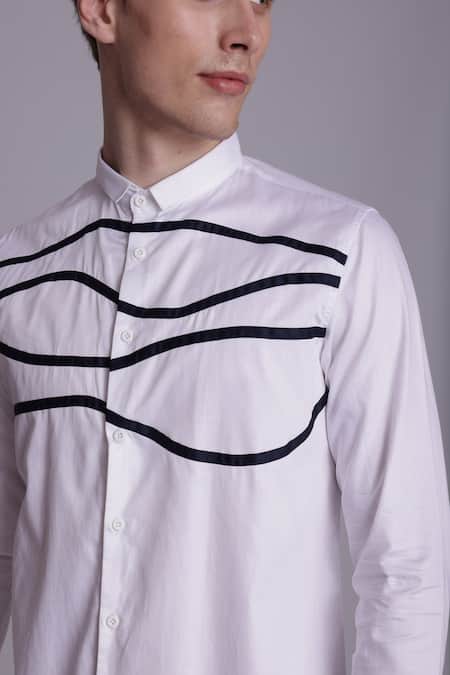 Buy_Lacquer Embassy_White Cotton Satin Placement Print Wave Shirt _Online_at_Aza_Fashions