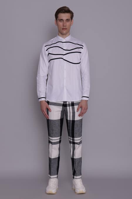 Shop_Lacquer Embassy_White Cotton Satin Placement Print Wave Shirt _Online_at_Aza_Fashions