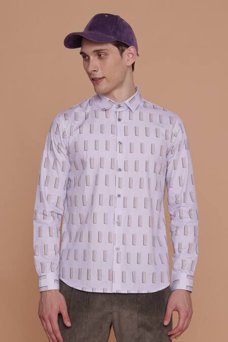 Lacquer Embassy_Purple Cotton Wular Abstract Print Shirt _Online_at_Aza_Fashions