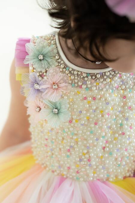 Buy Ruchika Lath Label White Tulle Pearls, Sequins Colore Embellished Dress Online at Aza Fashions Buy_Ruchika Lath Label_White Tulle Pearls, Sequins Colore Embellished Dress _Online_at_Aza_Fashions