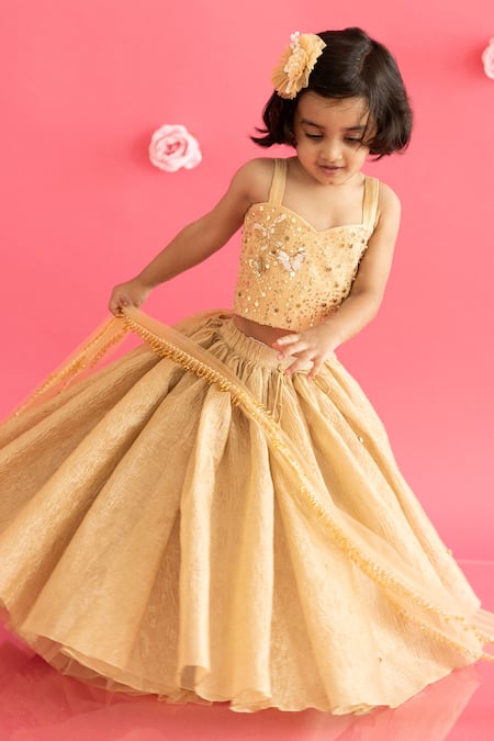 Ruchika Lath Label Gold Sequin Butterfly Lehenga Set 