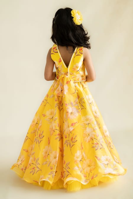 Shop Ruchika Lath Label Yellow Crepe, Organza, Cotton, Silk Buttercup Bloom Print Lehenga Blouse Set at Aza Fashions Shop_Ruchika Lath Label_Yellow Crepe, Organza, Cotton, Silk Buttercup Bloom Print Lehenga Blouse Set _at_Aza_Fashions