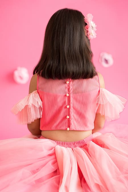 Shop Ruchika Lath Label Pink Crepe, Tulle Sequins, Embroidery Hummingbird Bloom Lehenga With Blouse at Aza Fashions Shop_Ruchika Lath Label_Pink Crepe, Tulle Sequins, Embroidery Hummingbird Bloom Lehenga With Blouse _at_Aza_Fashions