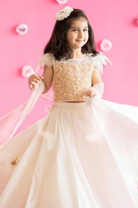 Buy_Ruchika Lath Label_White Tulle, Crepe Pearls, Sequins, Stones, Beads Encrusted Blouse Lehenga Set _Online_at_Aza_Fashions