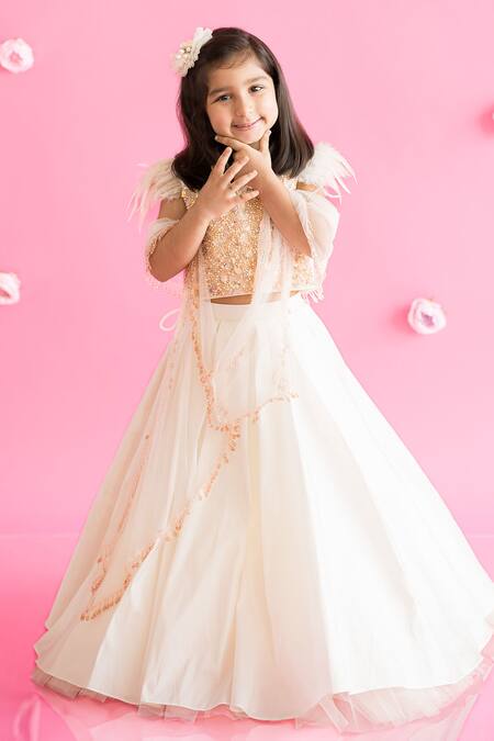 Shop_Ruchika Lath Label_White Tulle, Crepe Pearls, Sequins, Stones, Beads Encrusted Blouse Lehenga Set _Online_at_Aza_Fashions