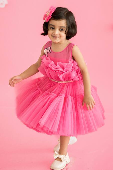 Shop Ruchika Lath Label Pink Tulle, Crepe Embroidery Barbie Dress Online at Aza Fashions Shop_Ruchika Lath Label_Pink Tulle, Crepe Embroidery Barbie Dress _Online_at_Aza_Fashions