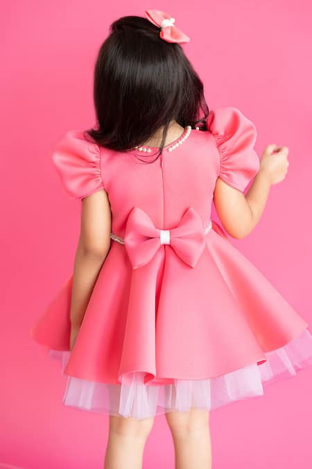 Shop Ruchika Lath Label Pink Brocade Embroidery Barbie Embellished Bodice Satin Dress at Aza Fashions Shop_Ruchika Lath Label_Pink Brocade Embroidery Barbie Embellished Bodice Satin Dress _at_Aza_Fashions