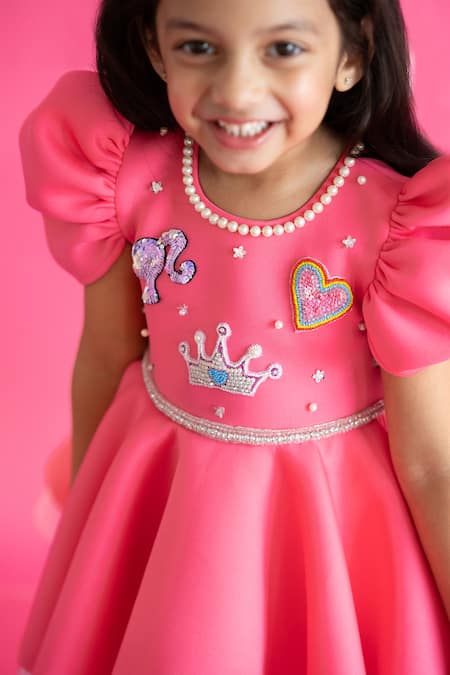 Buy Ruchika Lath Label Pink Brocade Embroidery Barbie Embellished Bodice Satin Dress Online at Aza Fashions Buy_Ruchika Lath Label_Pink Brocade Embroidery Barbie Embellished Bodice Satin Dress _Online_at_Aza_Fashions