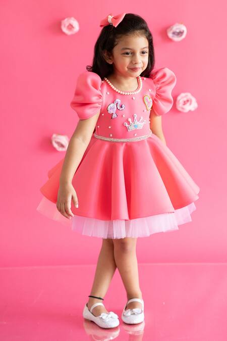 Shop Ruchika Lath Label Pink Brocade Embroidery Barbie Embellished Bodice Satin Dress Online at Aza Fashions Shop_Ruchika Lath Label_Pink Brocade Embroidery Barbie Embellished Bodice Satin Dress _Online_at_Aza_Fashions