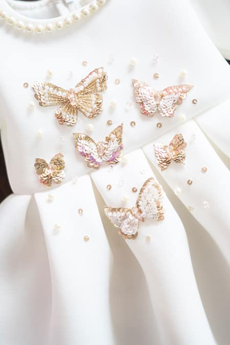 Ruchika Lath Label White Neoprene Sequins, Embroidery Monarch Embellished Dress Set at Aza Fashions Ruchika Lath Label_White Neoprene Sequins, Embroidery Monarch Embellished Dress Set _at_Aza_Fashions