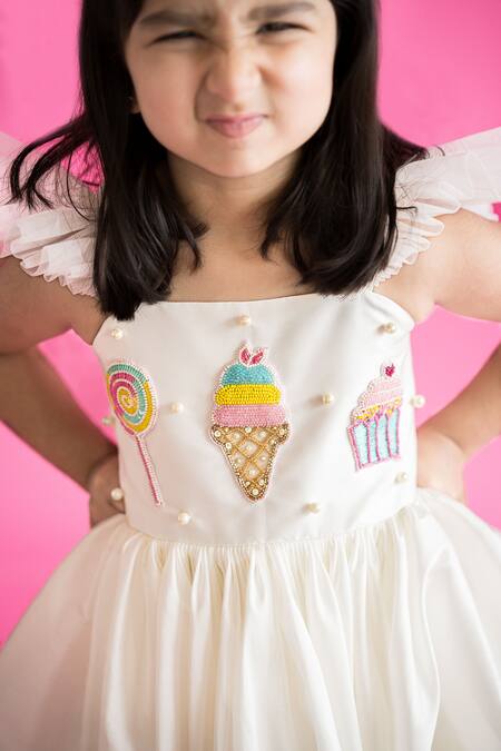 Shop Ruchika Lath Label White Taffeta, Linen Beads, Embroidery Candy Mania Embellished Dress Online at Aza Fashions Shop_Ruchika Lath Label_White Taffeta, Linen Beads, Embroidery Candy Mania Embellished Dress _Online_at_Aza_Fashions