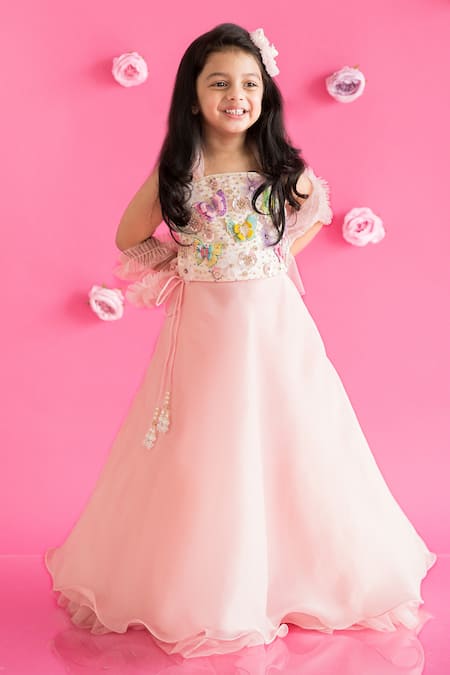 Shop Ruchika Lath Label Pink Brocade, Organza Sequins, Butterfly Magic Embellished Blouse Lehenga Set Online at Aza Fashions Shop_Ruchika Lath Label_Pink Brocade, Organza Sequins, Butterfly Magic Embellished Blouse Lehenga Set _Online_at_Aza_Fashions