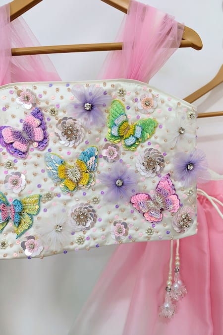 Ruchika Lath Label Pink Satin, Organza Embroidery, Butterfly Paradise Blouse With Ombre Lehenga Online at Aza Fashions Ruchika Lath Label_Pink Satin, Organza Embroidery, Butterfly Paradise Blouse With Ombre Lehenga _Online_at_Aza_Fashions