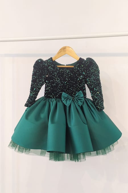 Ruchika Lath Label Green Brocade Sequins Velvet Embellished Dress 