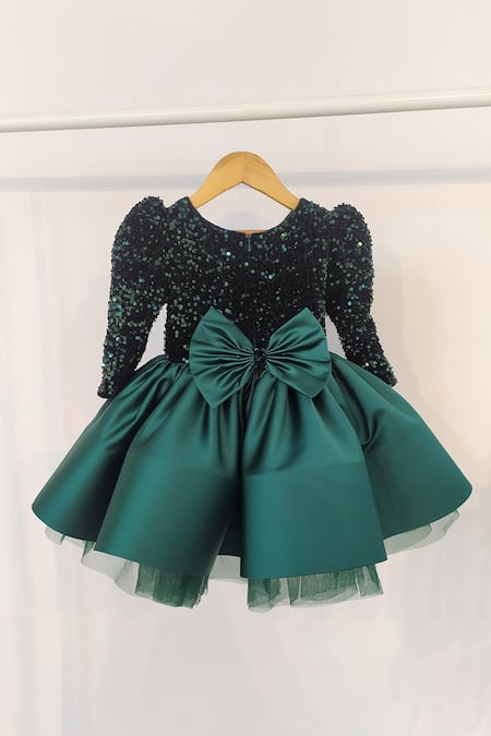 Shop_Ruchika Lath Label_Green Brocade Sequins Velvet Embellished Dress _at_Aza_Fashions