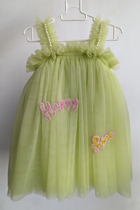 Shop Ruchika Lath Label Green Tulle Beads Text Embellished Dress at Aza Fashions Shop_Ruchika Lath Label_Green Tulle Beads Text Embellished Dress _at_Aza_Fashions