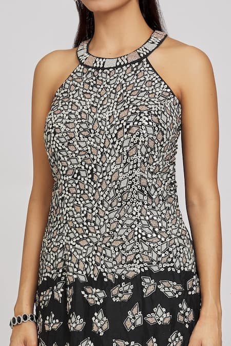 Buy_Nitisha Kashyap Official_Black Silk, Georgette, Net Embroidery, Beads, Mirrors, Sequins Kurta Sharara Set _Online_at_Aza_Fashions