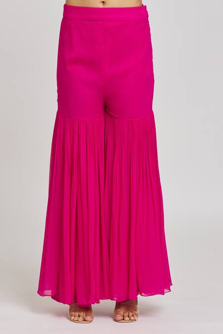 Nitisha Kashyap Official_Pink Silk, Georgette, Net Beads, Embroidery Round Side Slit Kurta Gharara Set _at_Aza_Fashions