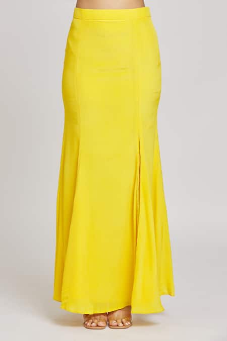 Nitisha Kashyap Official_Yellow Silk, Crepe Sequins, Mirrors, Beads Resham And Embroidered Cape Skirt Set _at_Aza_Fashions