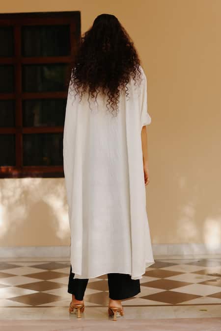 Avacara White Silk Marodi Embroidered Kaftan & Pant 