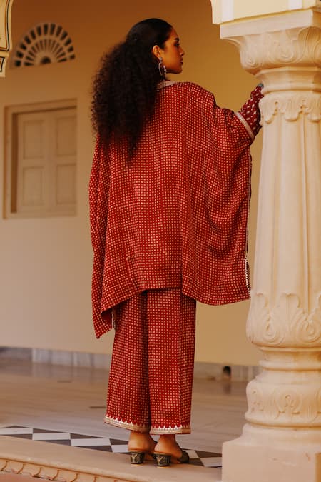 Avacara Cotton Silk Marodi Work Kaftan With Pant 