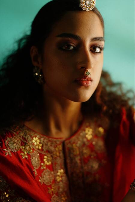 Avacara_Orange Silk Embroidery Marodi Notched Neck Work Kaftan With Dhoti Pant _at_Aza_Fashions