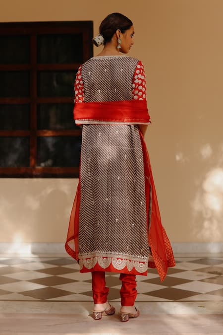 Avacara Hand Block Print Straight Kurta Churidar Set 