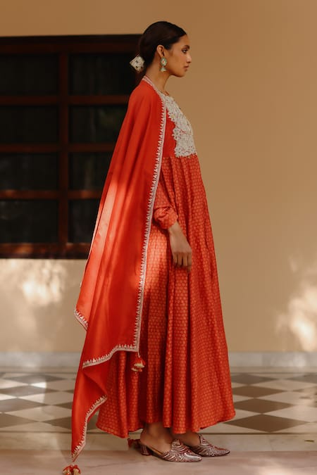 Avacara Hand Block Print Anarkali Churidar Set 