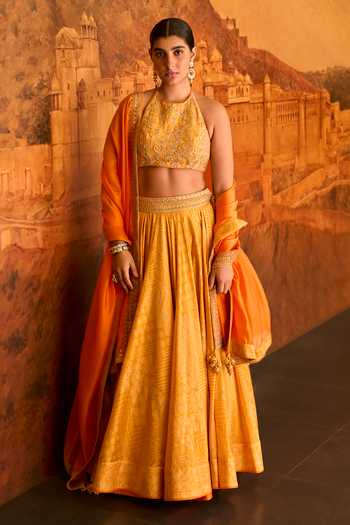 Punit Balana Kasundi Bandhani Print Lehenga Set 