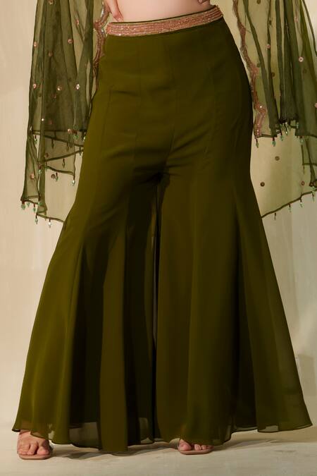 Buy Tamaraa By Tahani Green Georgette, Organza Crystals, Cut Work, Maaya Cutwork Cape Flared Pant Set Online at Aza Fashions Buy_Tamaraa By Tahani_Green Georgette, Organza Crystals, Cut Work, Maaya Cutwork Cape Flared Pant Set _Online_at_Aza_Fashions