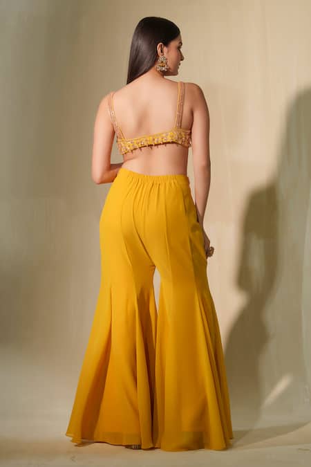 Tamaraa By Tahani Kalee Cutwork Cape Flared Pant Set 