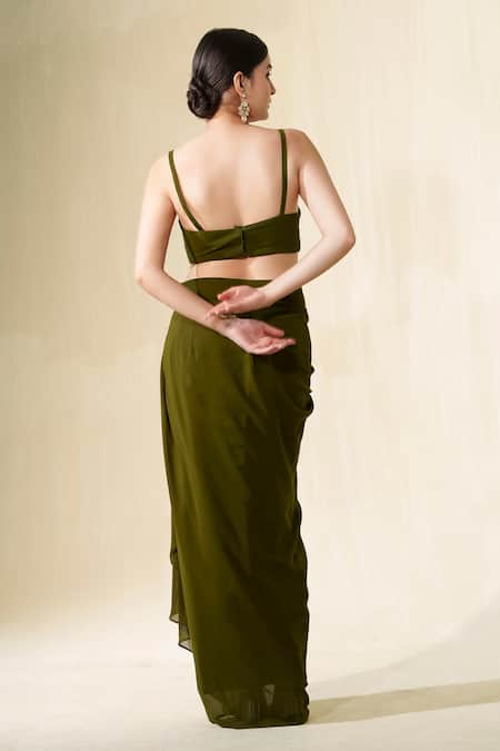 Tamaraa By Tahani Organza Scallop Cape Draped Dhoti Skirt Set 