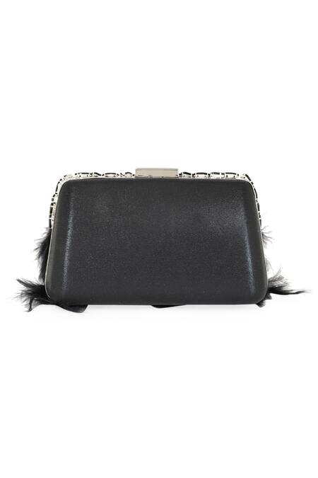 NR By Nidhi Rathi_Black Embellished Feather Clutch_at_Aza_Fashions