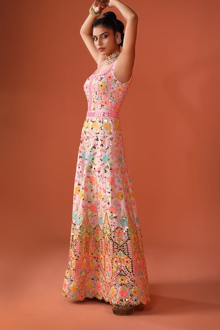 Rajbinder Chahal Floral Applique Embroidered Flared Jumpsuit 