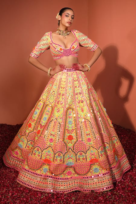 Rajbinder Chahal Floral Applique Embroidered Bridal Lehenga Set 