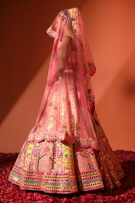 Rajbinder Chahal Mirror & Applique Embroidered Bridal Lehenga Set 