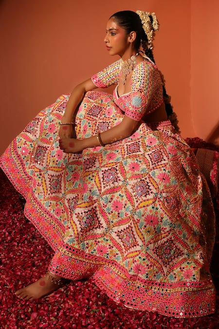 Rajbinder Chahal Applique & Thread Embroidered Bridal Lehenga Set 