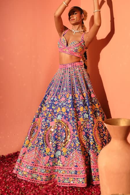 Rajbinder Chahal Floral Mirror Embroidered Bridal Lehenga Set 