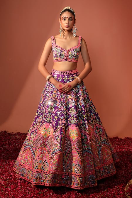 Rajbinder Chahal Applique & Mirror Embroidered Bridal Lehenga Set 