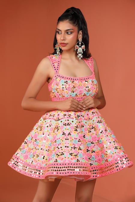 Rajbinder Chahal Mirror & Applique Embroidered Dress 