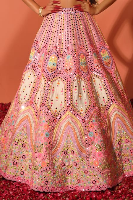 Rajbinder Chahal_Purple Silk, Net Mirrors, Sequins, Applique Embroidered Bridal Lehenga Set _Online_at_Aza_Fashions