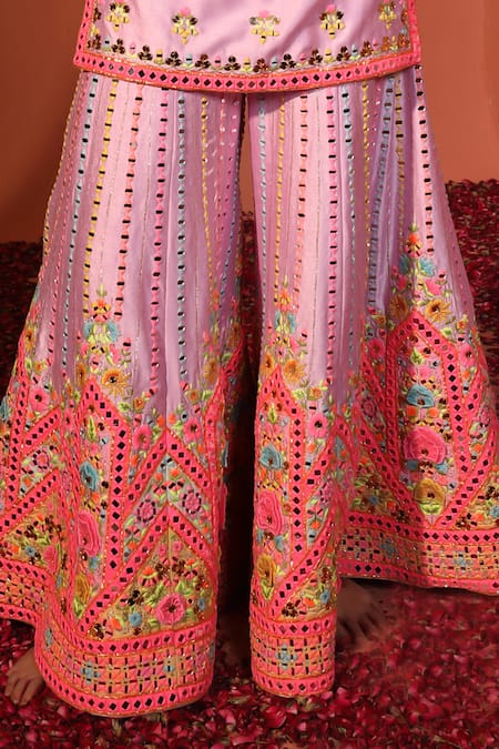 Buy_Rajbinder Chahal_Purple Silk, Net Metallic Thread, Sequins, Floral Embroidered Kurta Sharara Set _Online_at_Aza_Fashions