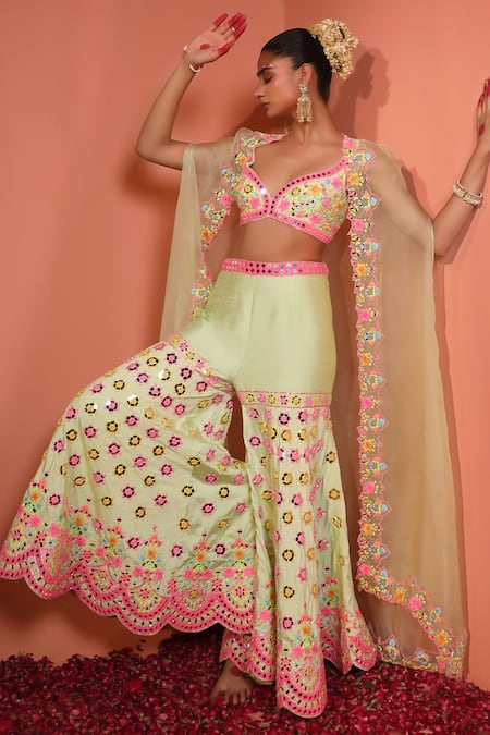 Rajbinder Chahal Floral Applique Embroidered Gharara Set 